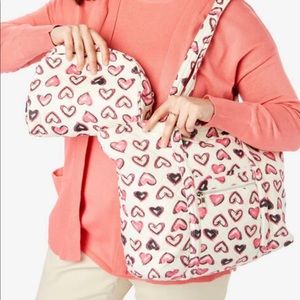 NWOT Woman Within Tea Rose Painted Heart Tote & Cosmetic Bag
